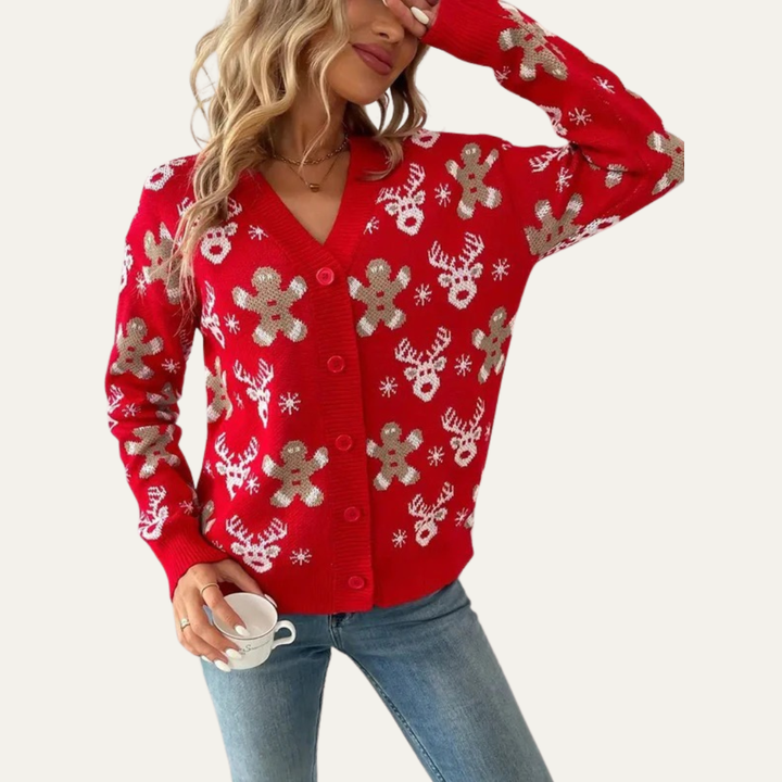 Womens Knit Cardigan Button Closure Festive Style