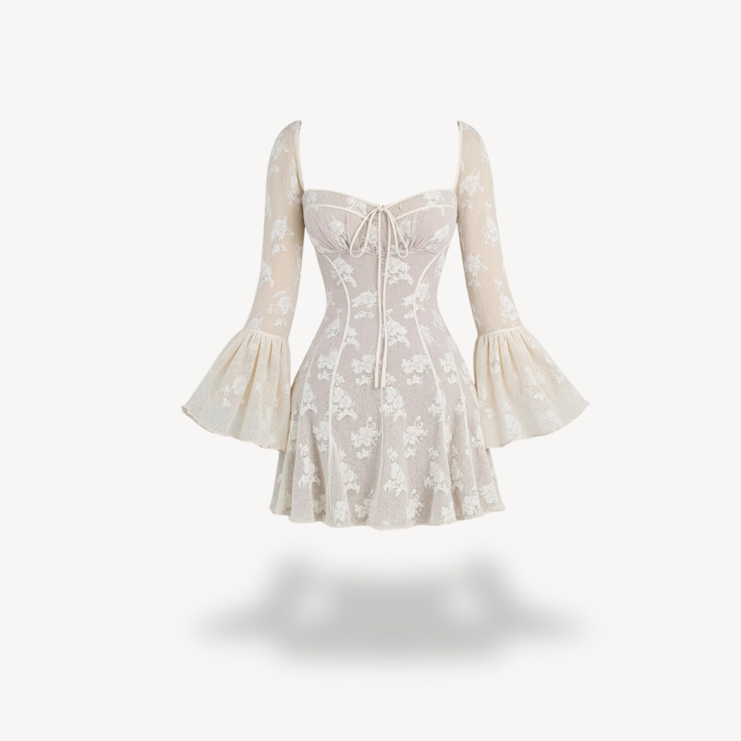 Womens Mini Dress with Lace Long Sleeve