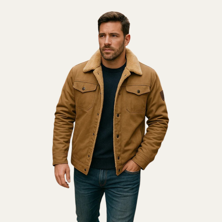 Mens Trucker Jacket Faux Shearling Lined Snap Front