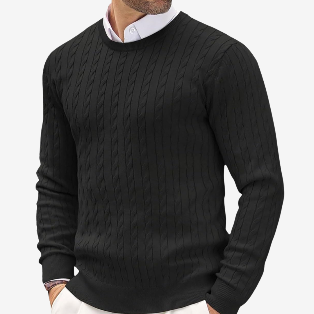 Mens Cable Knit Sweater Crewneck Classic Fit