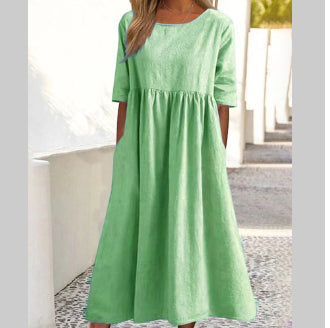 Womens Casual Midi Dress Short Sleeve Lightweight