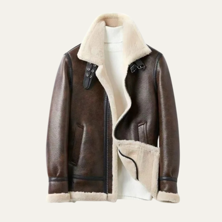 Mens Aviator Jacket Shearling with Fleece Lining Winter