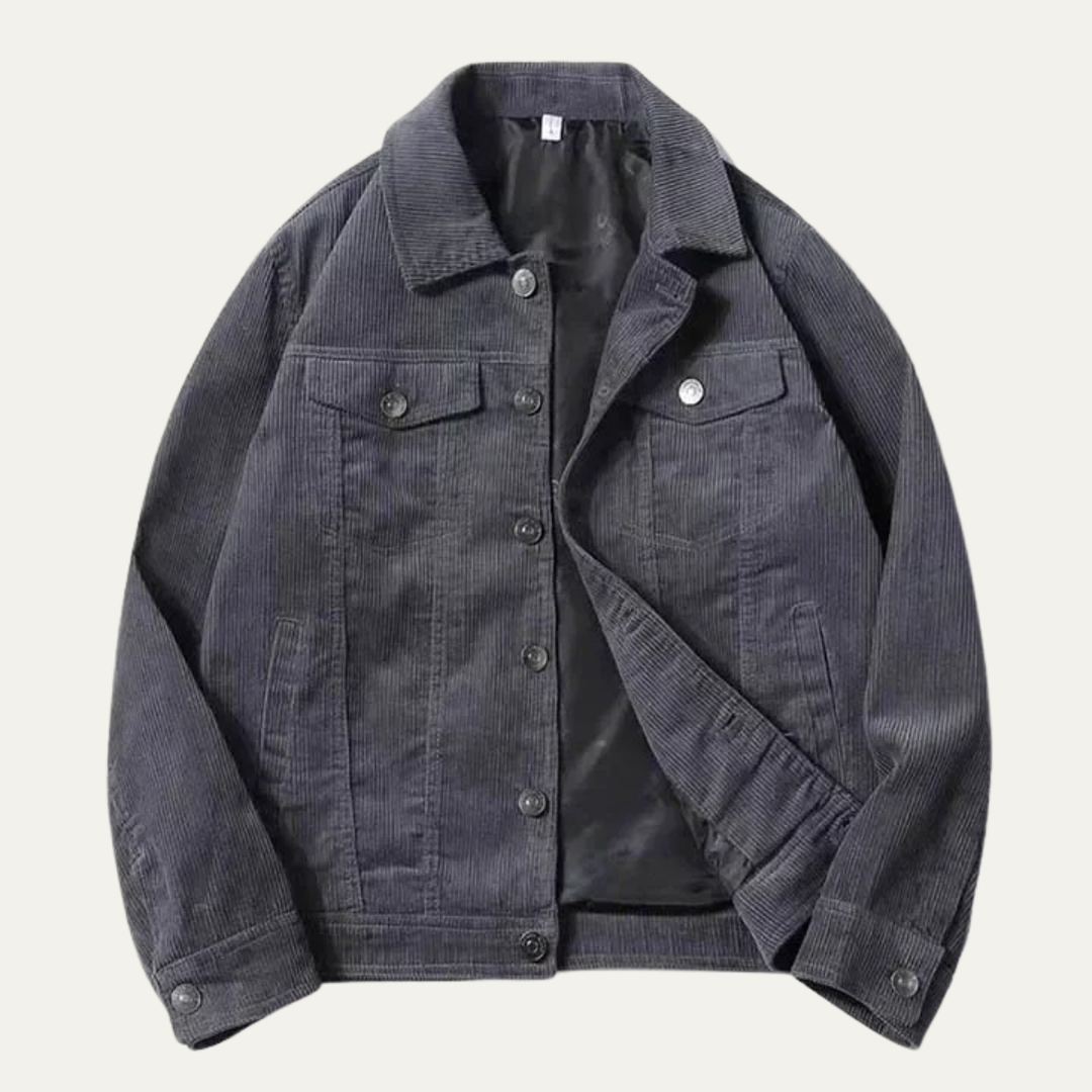 Mens Corduroy Trucker Jacket Classic Fit Chest Pockets - BritishMode