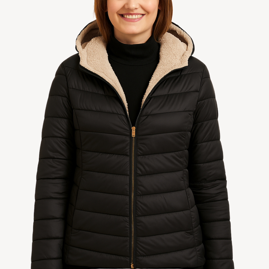 Womens Hooded Puffer Jacket Sherpa Lining Insulated