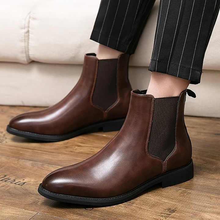 Mens Ankle Boots Leather Slip-On Classic