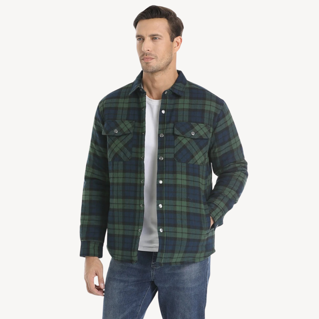 Mens Jacket Fleece Lined Plaid Pattern