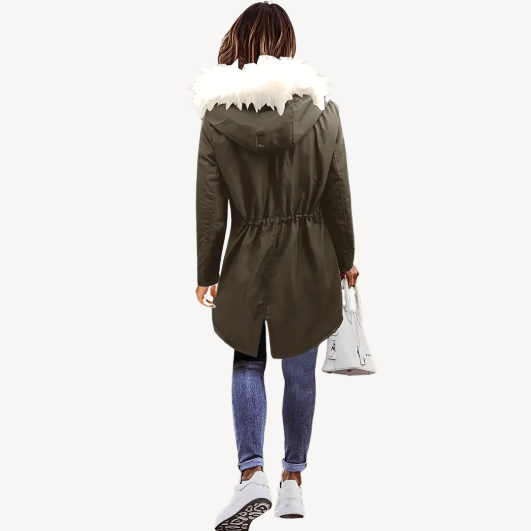 Womens Hooded Parka Jacket Faux Fur Trimmed