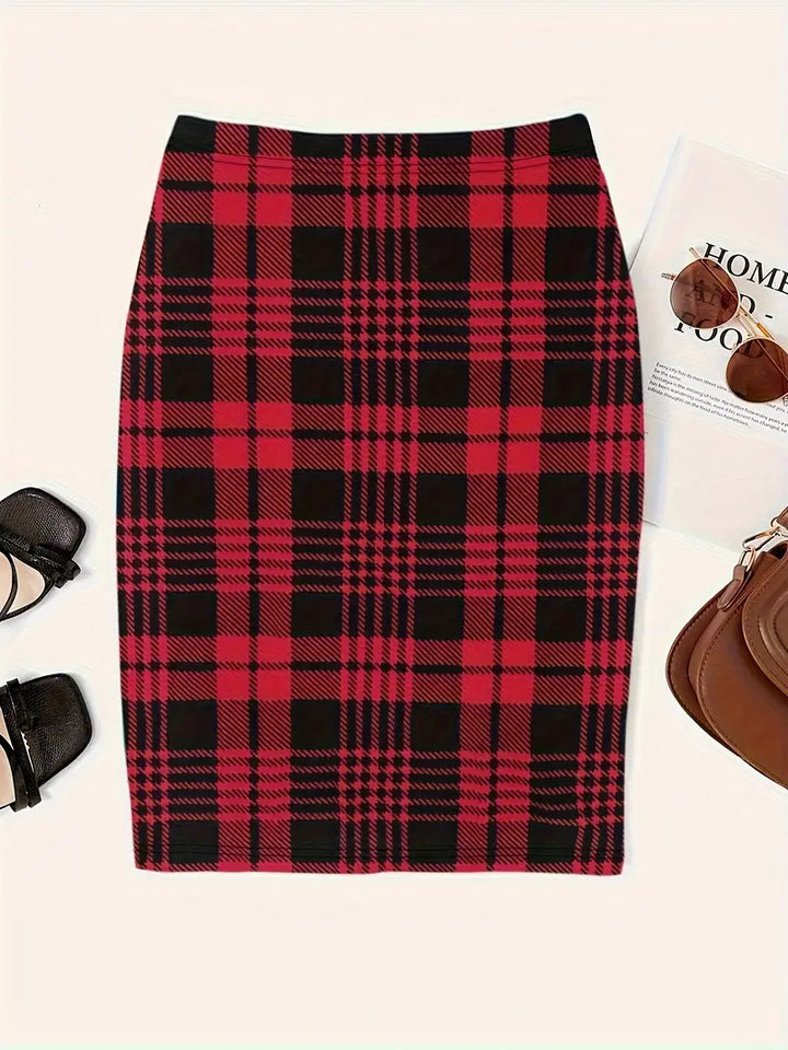 Womens Slim Fit Plaid Skirt with Spring Fabric