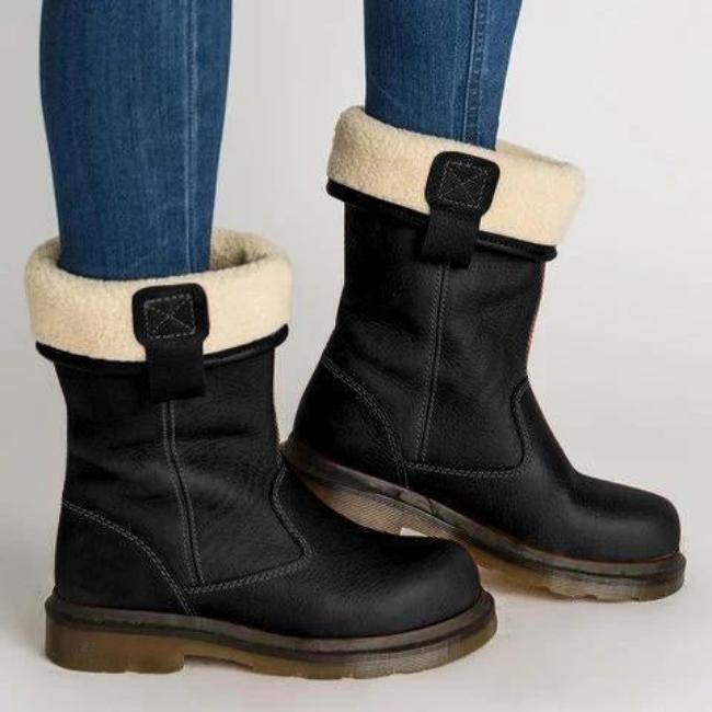 Womens Foldable Leather Boots Casual Style