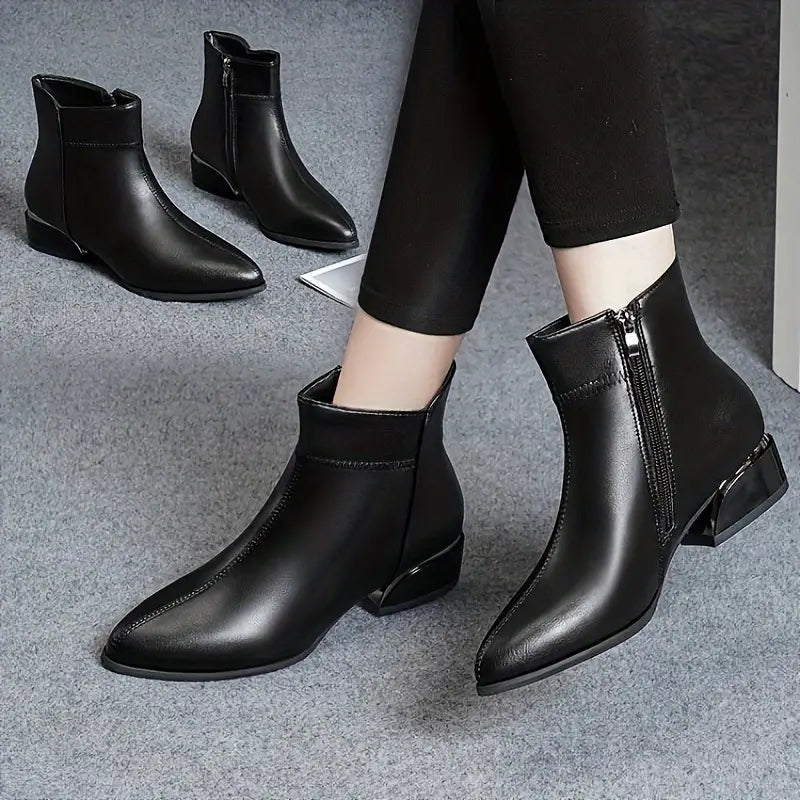 Womens Ankle Boots Leather Slip-On