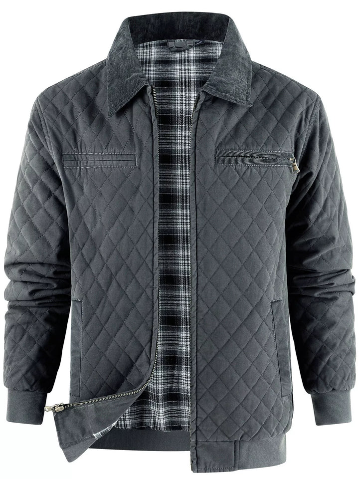 Mens Quilted Jacket Plaid Lined Warm Fit