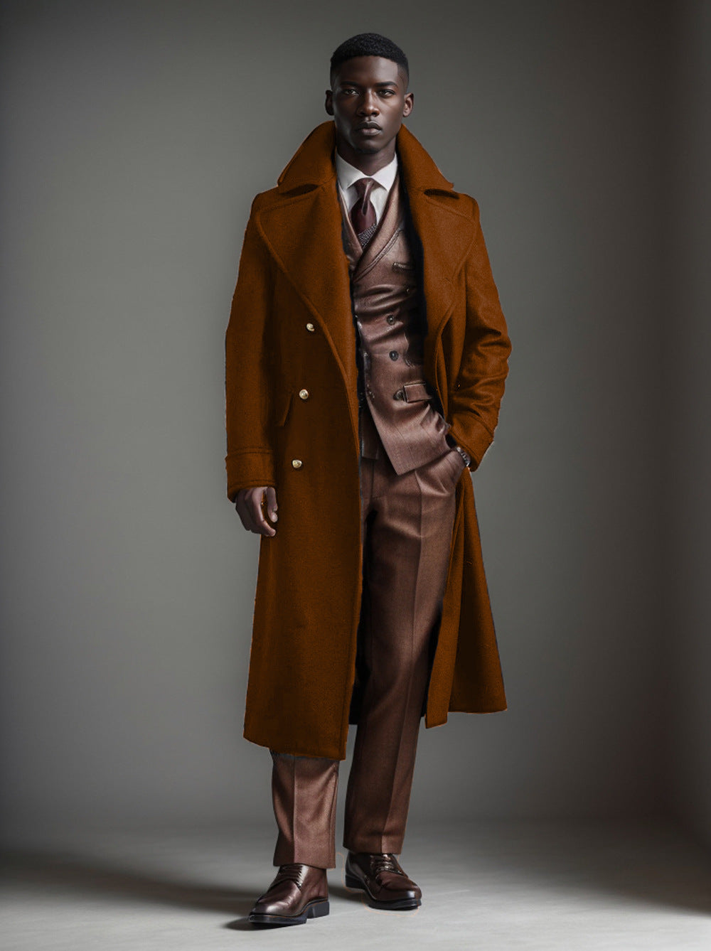 Mens Long Wool Coat Classic Fit