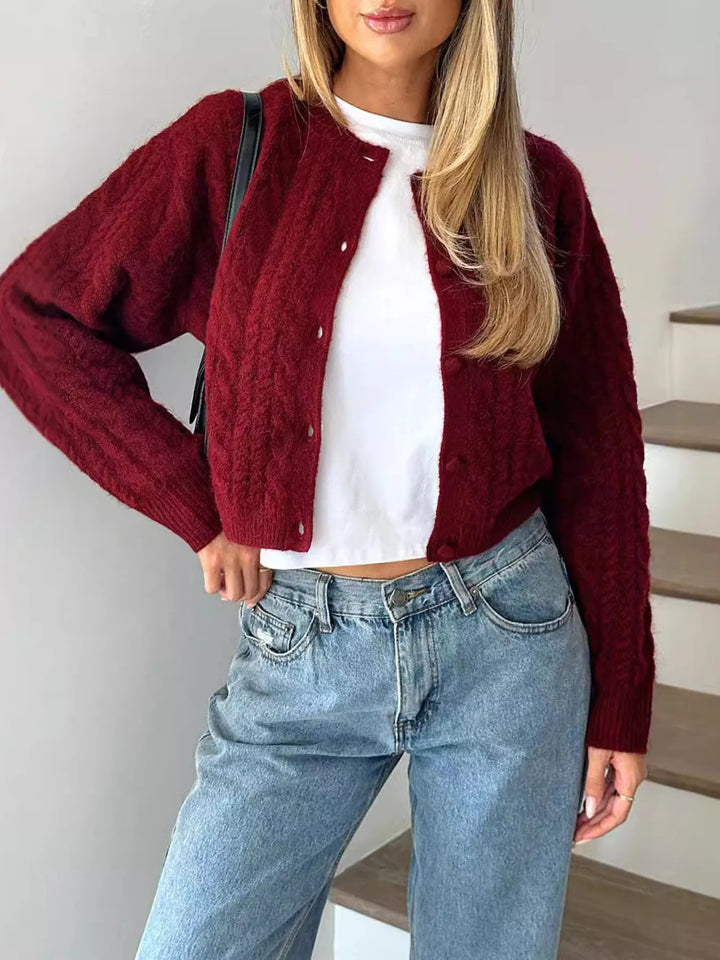 Womens Textured Knit Sweater Button Front Cozy Fit - BritishMode