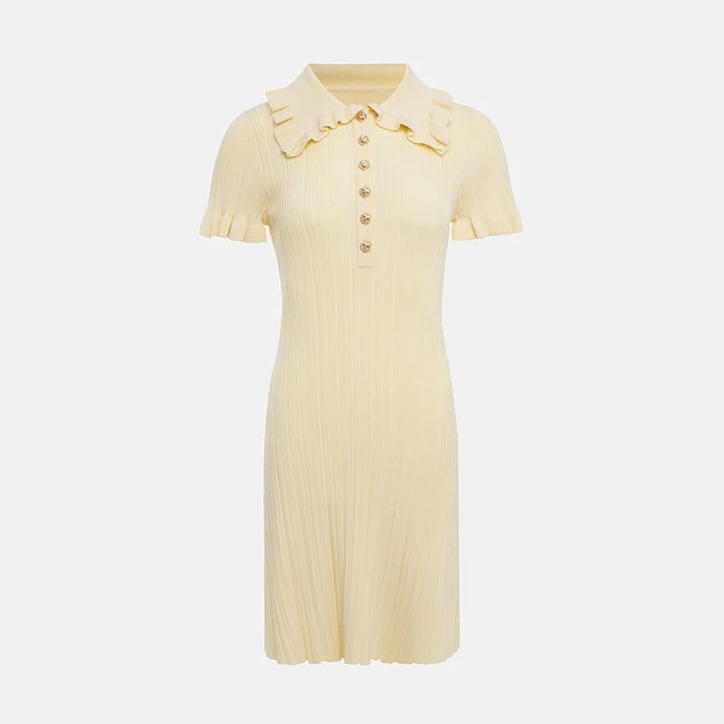 Womens Dress with Ruffles and Button Front Elegant Fit - BritishMode