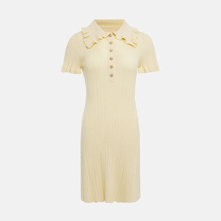 Womens Dress with Ruffles and Button Front Elegant Fit - BritishMode