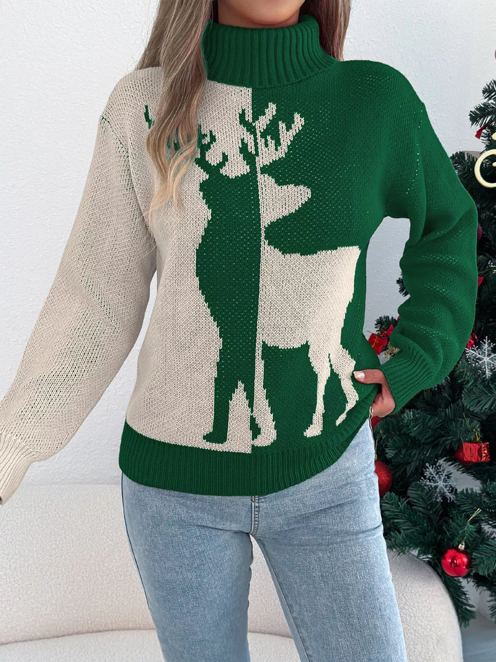 Unisex Crew Neck Sweater with Reindeer Pattern Cozy Fit