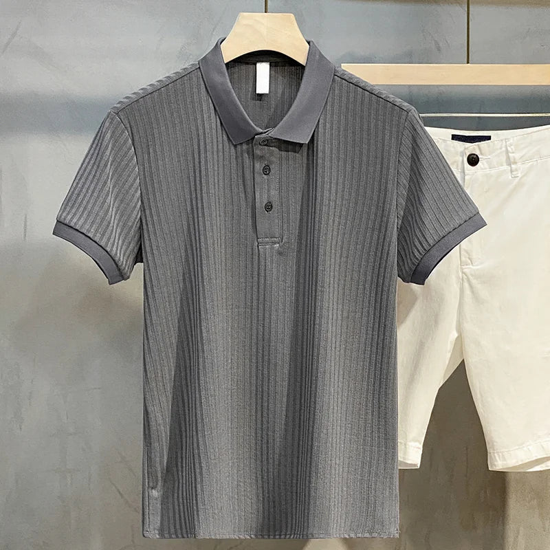Mens Polo Shirt Knitwear Classic Striped Fit