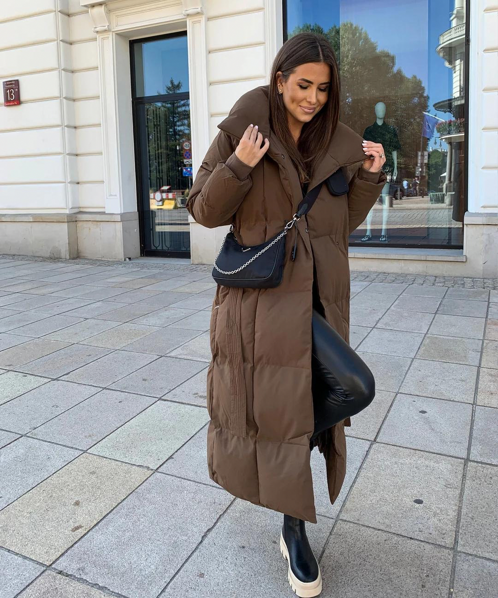 Womens Long Coat with Belt Elegant Outerwear