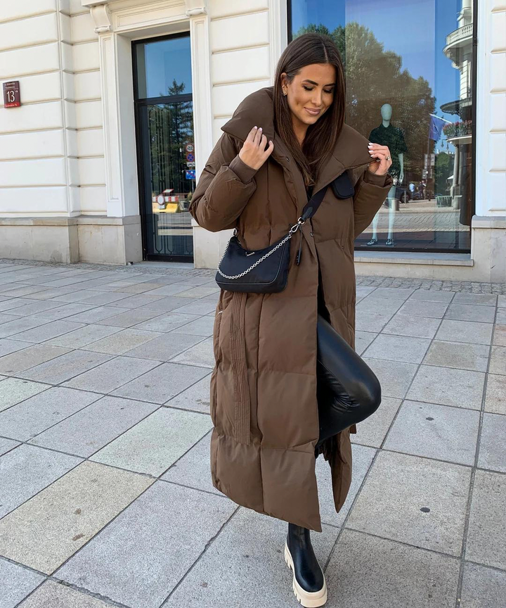 Womens Long Coat with Belt Elegant Outerwear