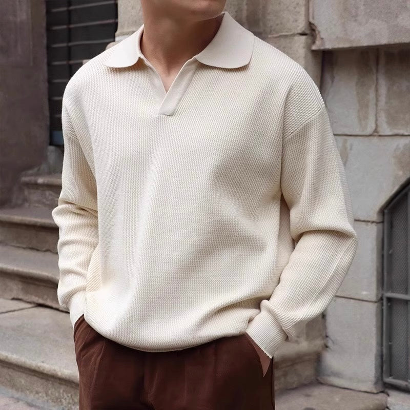Mens Polo Sweater Breathable Classic Comfortable Long Sleeve