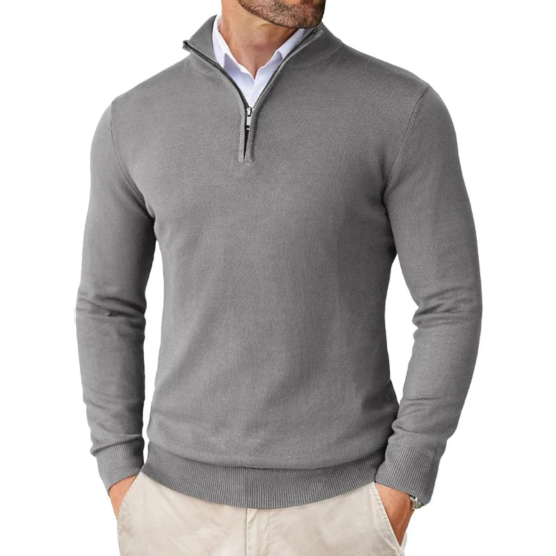 Mens Sweater Cotton Blend Zippered Collar