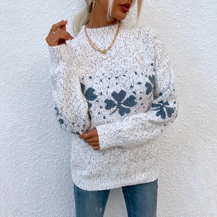Womens Sweater with Clover Pattern Knit Design