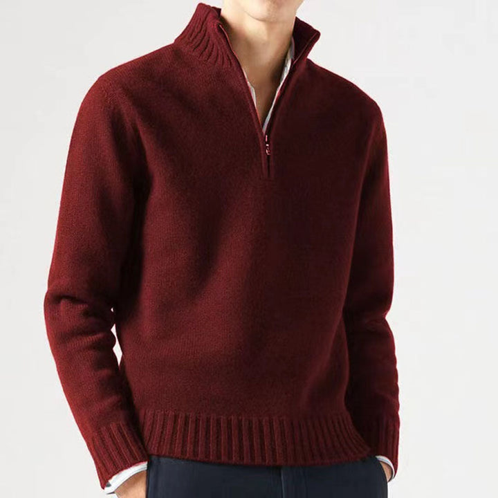 Mens Quarter Zip Sweater Wool Blend Cozy Fit