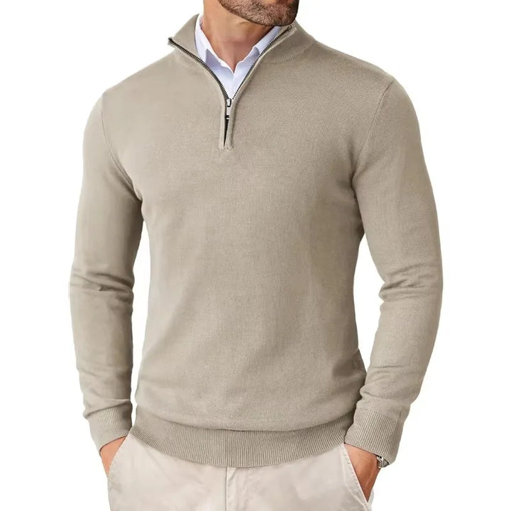 Mens Sweater Cotton Blend Zippered Collar