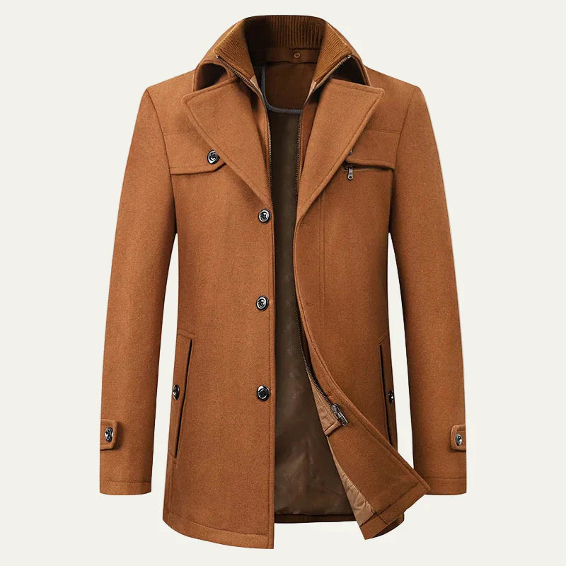 Mens Wool Blend Peacoat Mid Length Double Closure