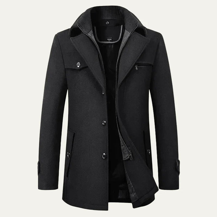 Mens Wool Blend Peacoat Mid Length Double Closure - BritishMode