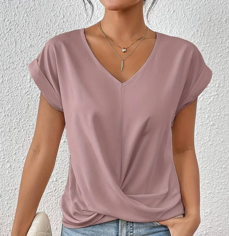 Womens V-Neck T-Shirt Loose Fit Cotton
