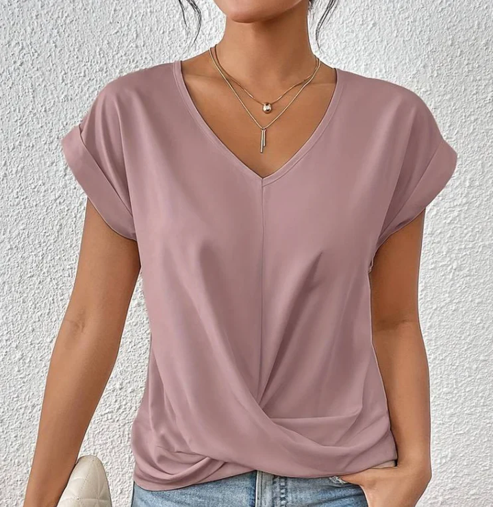 Womens V-Neck T-Shirt Loose Fit Cotton