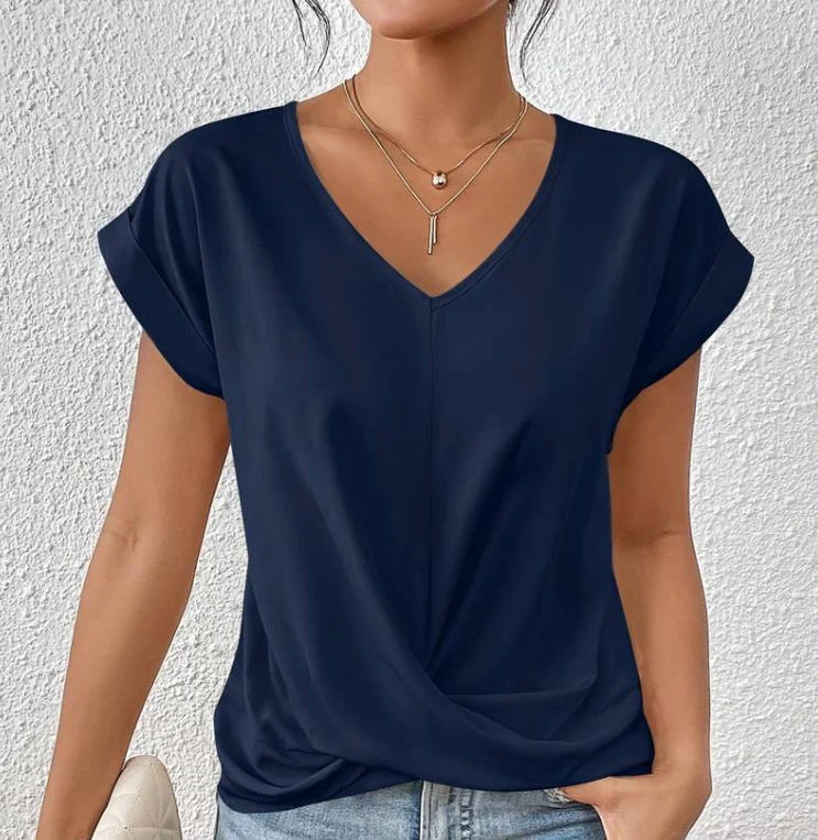 Womens V-Neck T-Shirt Loose Fit Cotton
