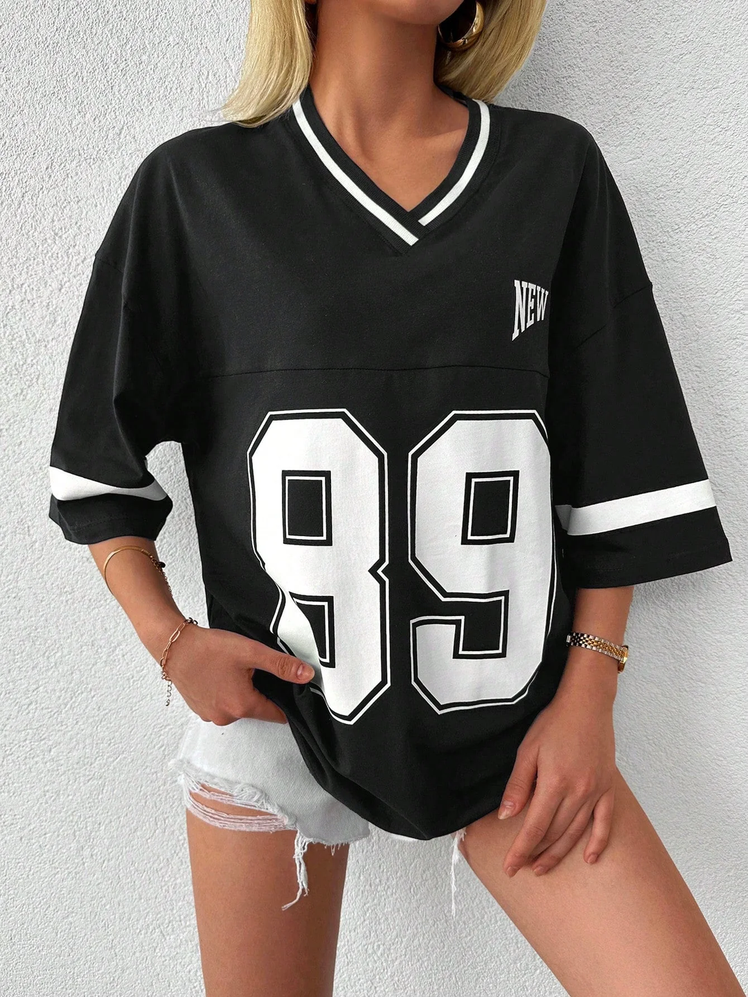 Womens Oversized Sports T-Shirt Cotton Relaxed Fit