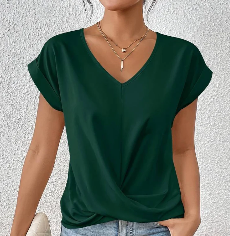 Womens V-Neck T-Shirt Loose Fit Cotton