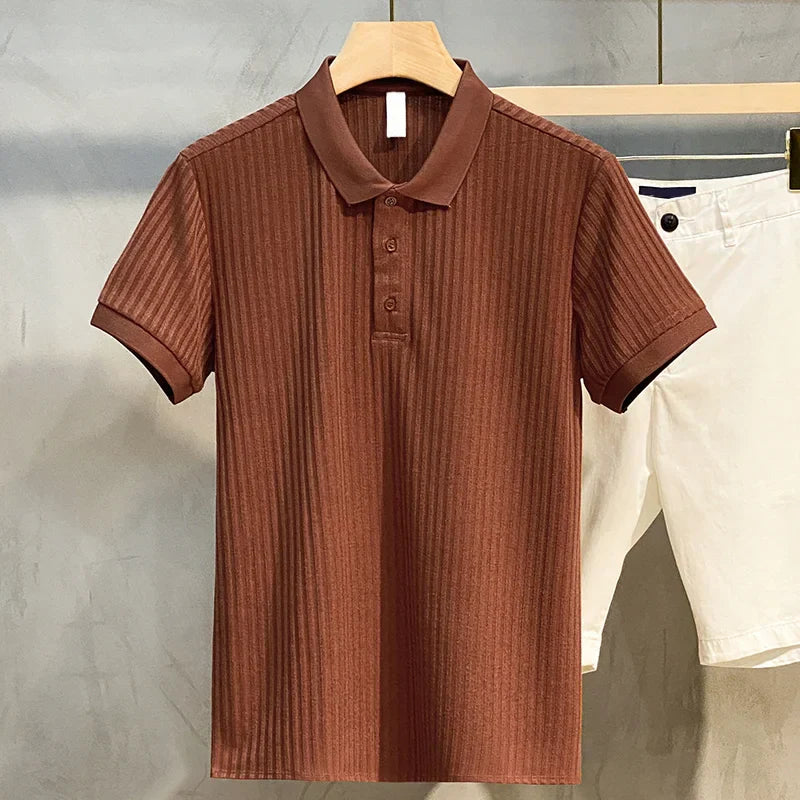 Mens Polo Shirt Knitwear Classic Striped Fit