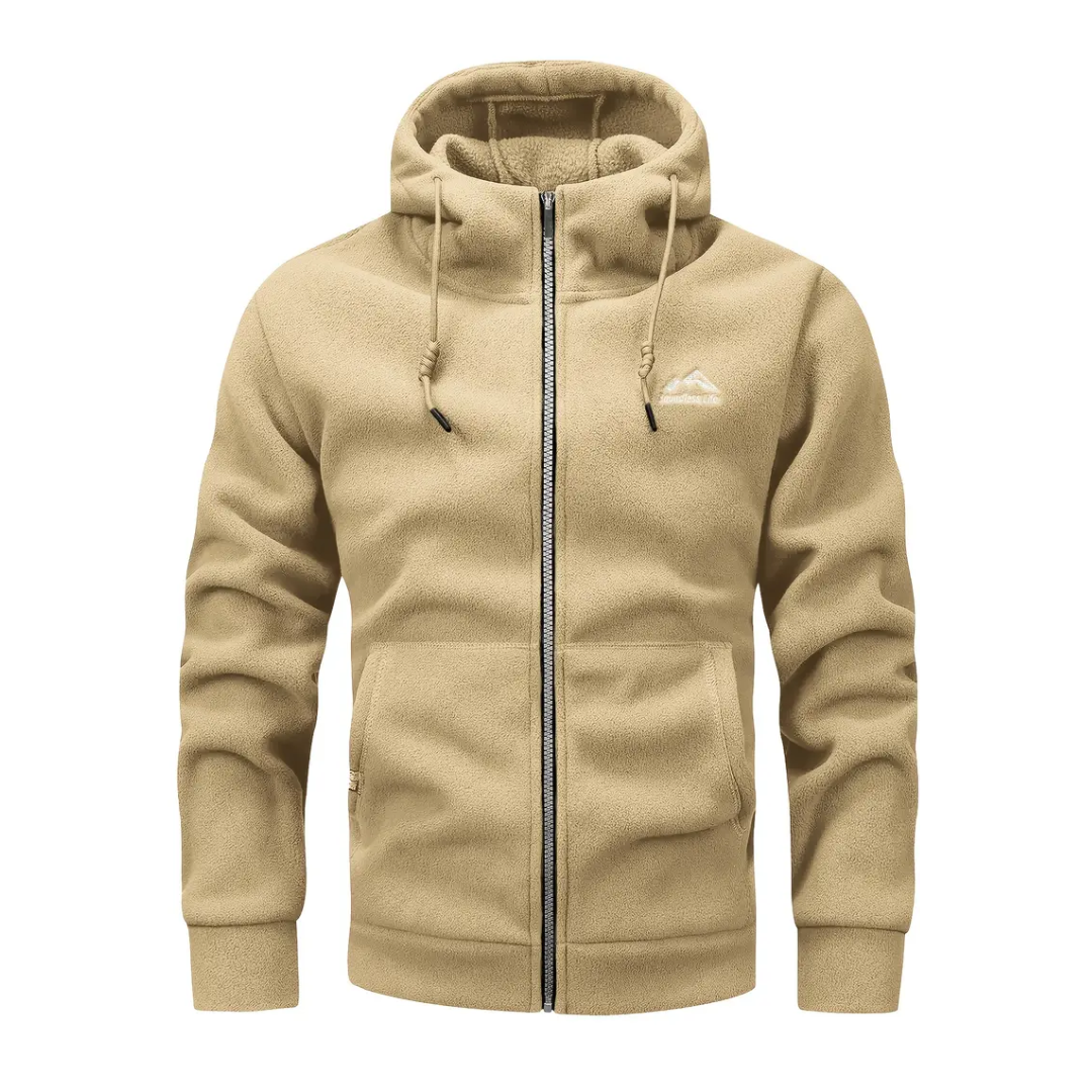Mens Fleece Jacket with Hood and Zip Front
