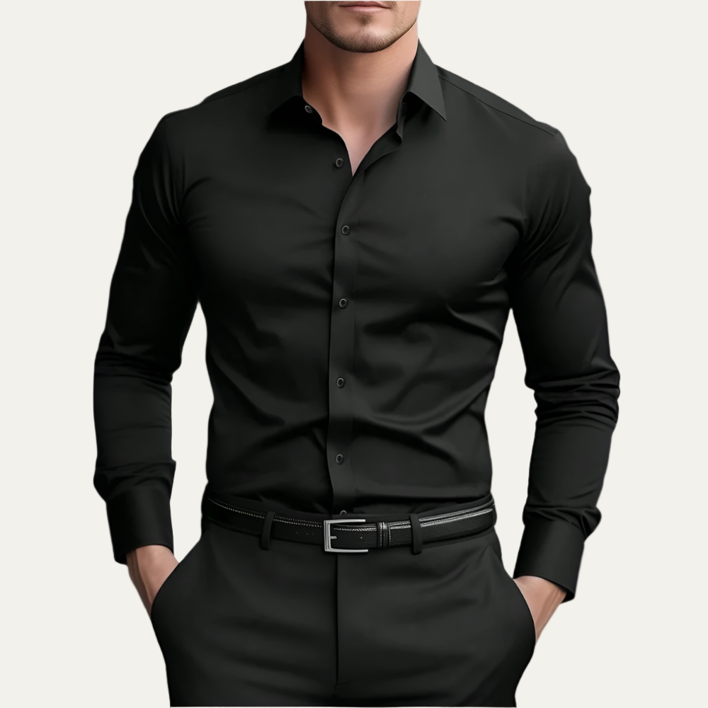 Mens Dress Shirt Stretch Tailored Fit Button Front