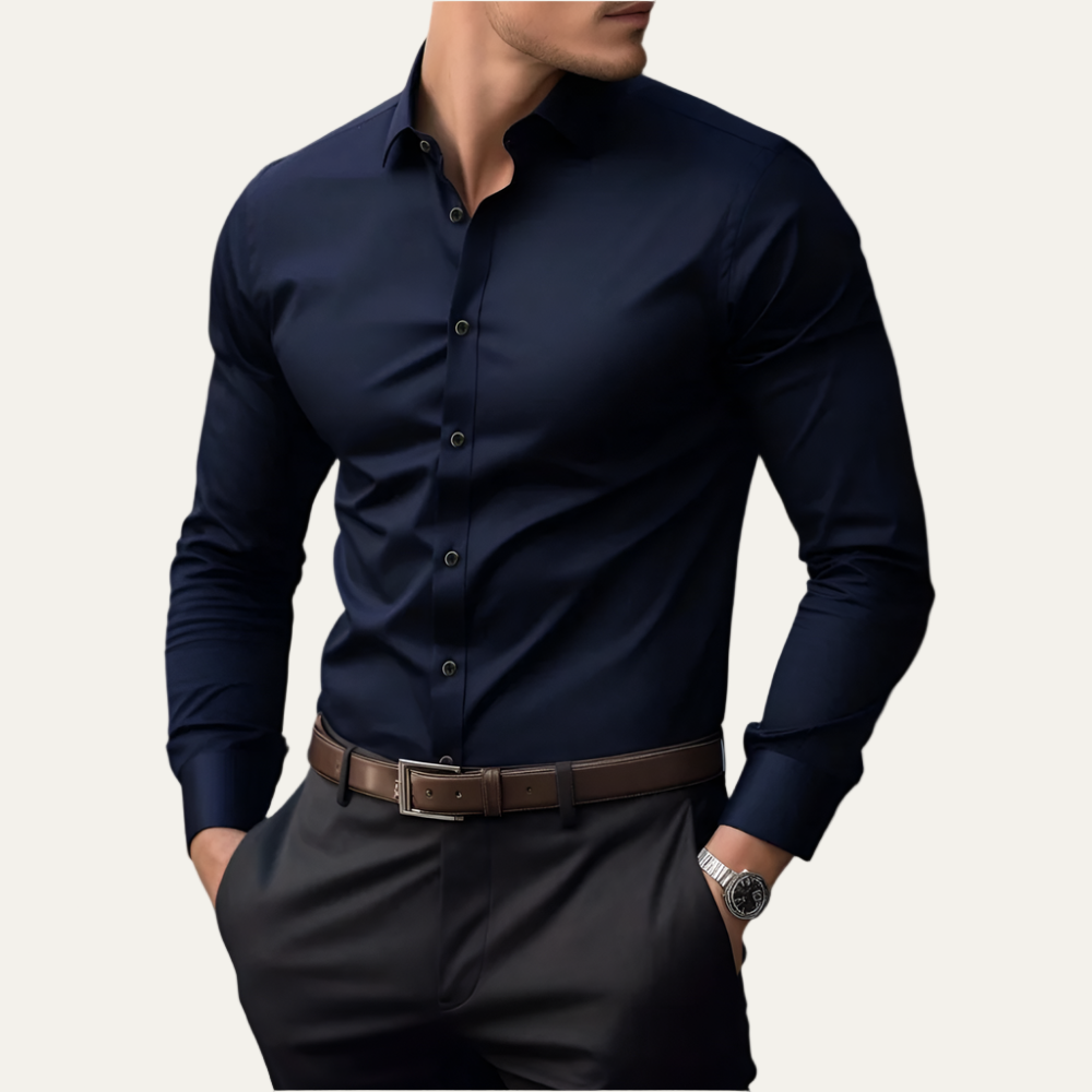 Mens Dress Shirt Stretch Tailored Fit Button Front