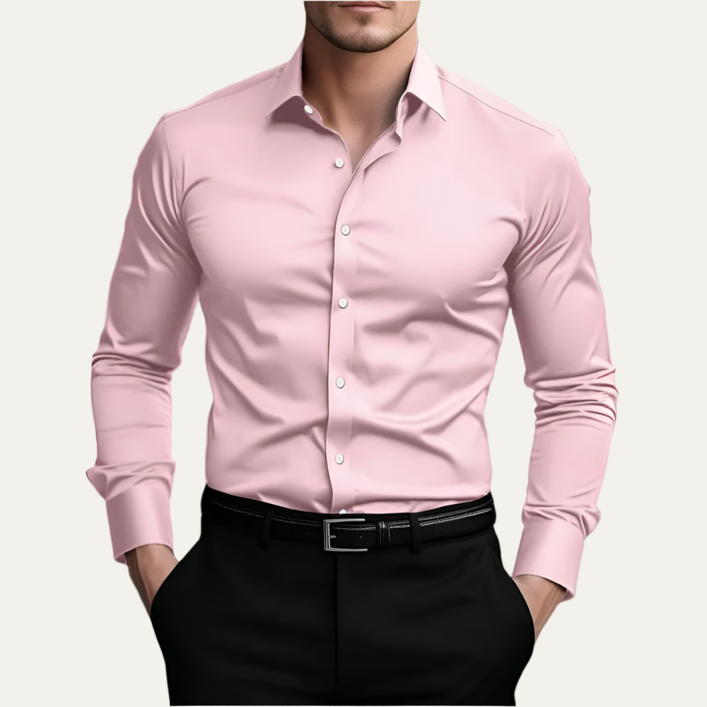 Mens Dress Shirt Stretch Tailored Fit Button Front