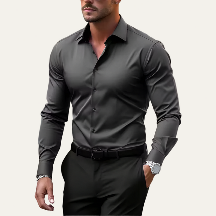 Mens Dress Shirt Stretch Tailored Fit Button Front - BritishMode