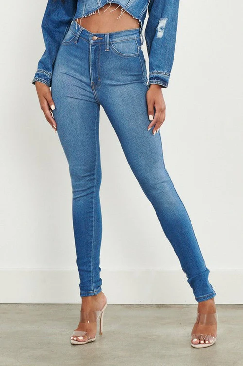 Womens High-Waisted Skinny Jeans Stretch Denim - BritishMode