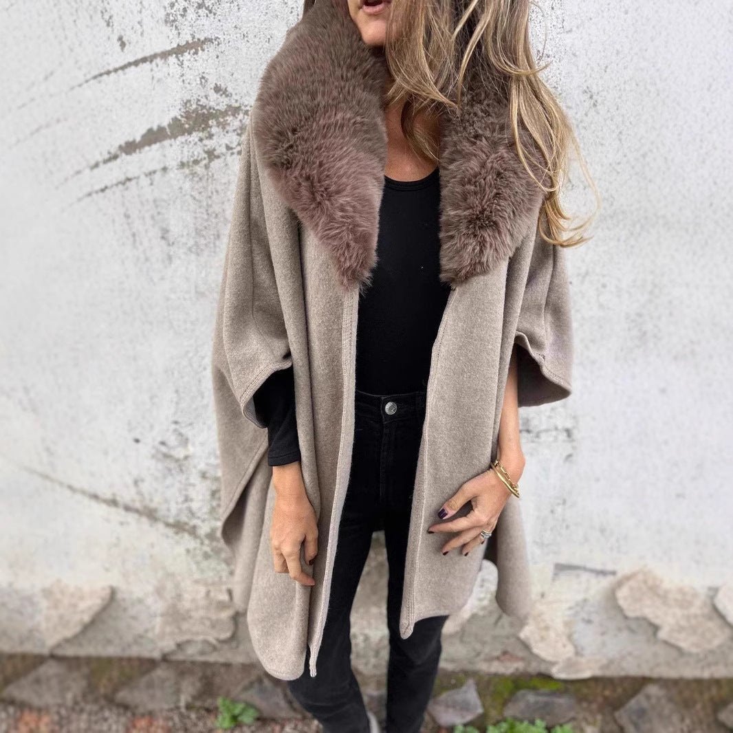 Womens Knitted Coat with Faux Fur Collar