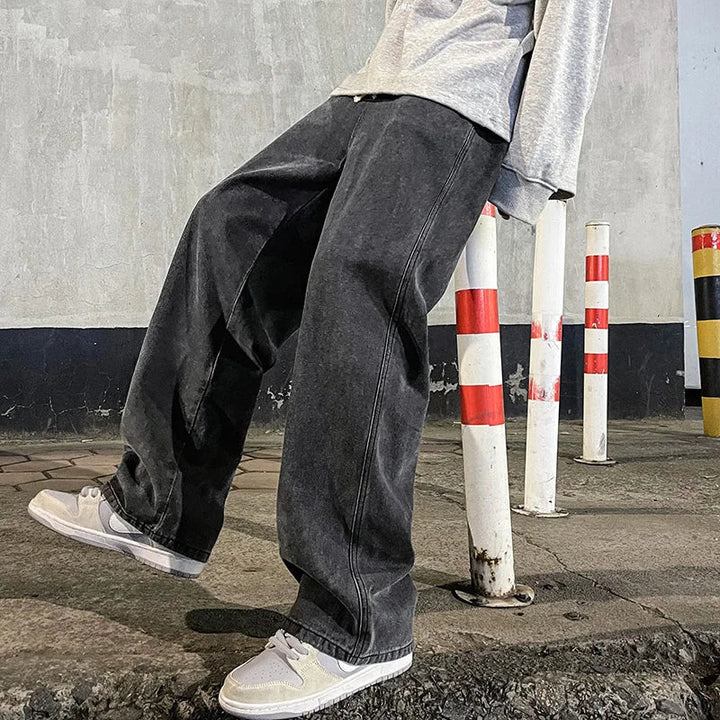 Mens Wide-Leg Jeans Casual Baggy Fit
