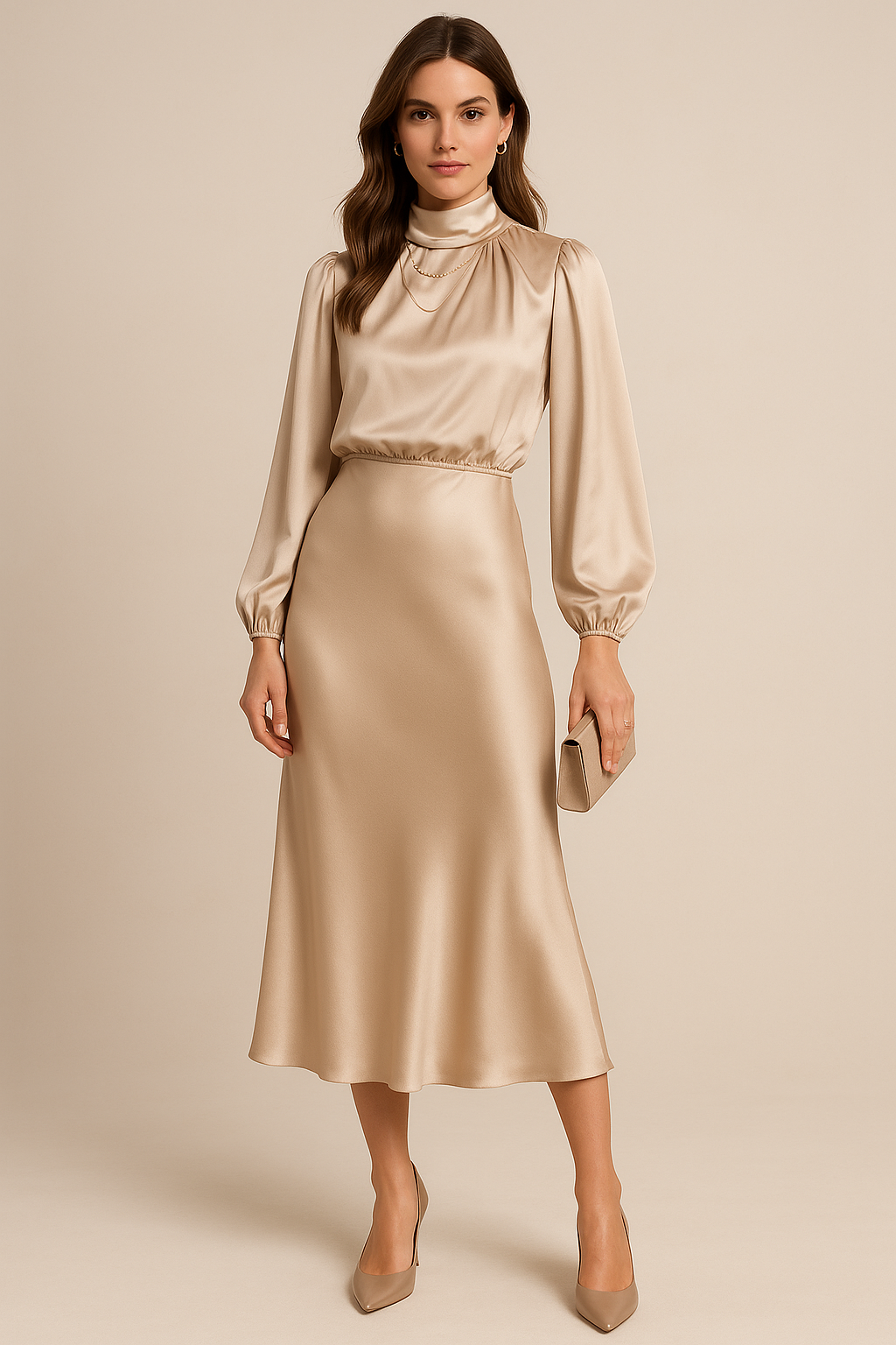 Womens Mid-Length Dress High Waist Elegant Fit - BritishMode