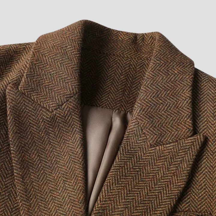 Womens Herringbone Blazer Coat Belted Fit