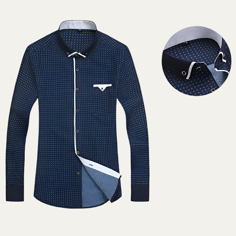 Mens Dress Shirt Micro Pattern Contrast Collar Slim Fit - BritishMode