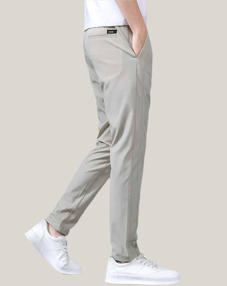 Mens Casual Trousers Stretch Drawstring Slim Fit