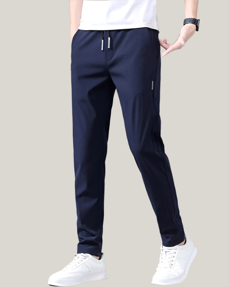 Mens Casual Trousers Stretch Drawstring Slim Fit