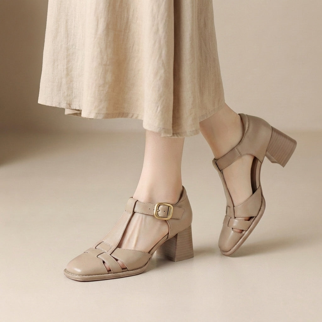Womens Orthopedic Sandals Chunky Heel T-Strap - BritishMode